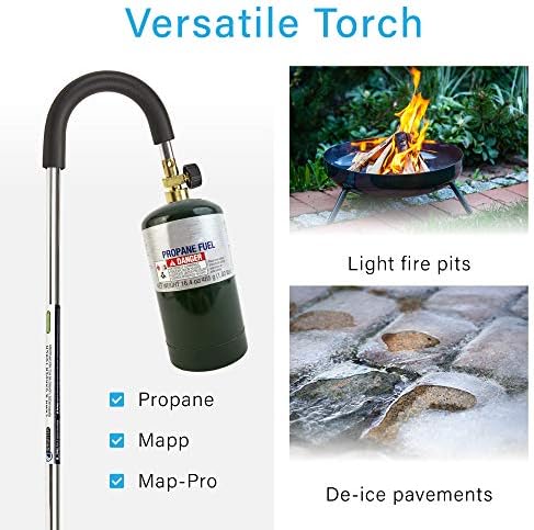 IGNIGHTER Weed Burner Torch – Use with Propane and MAPP Gas – with Built-in Piezo Igniter and Flame Control Valve – 35 Inches Long.