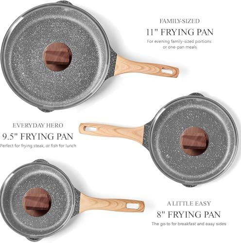 YIIFEEO Frying Pans Nonstick, Induction Frying Pan Set Granite Skillet Pans for Cooking Omelette Pan Cookware Set with Heat-Resistant Handle