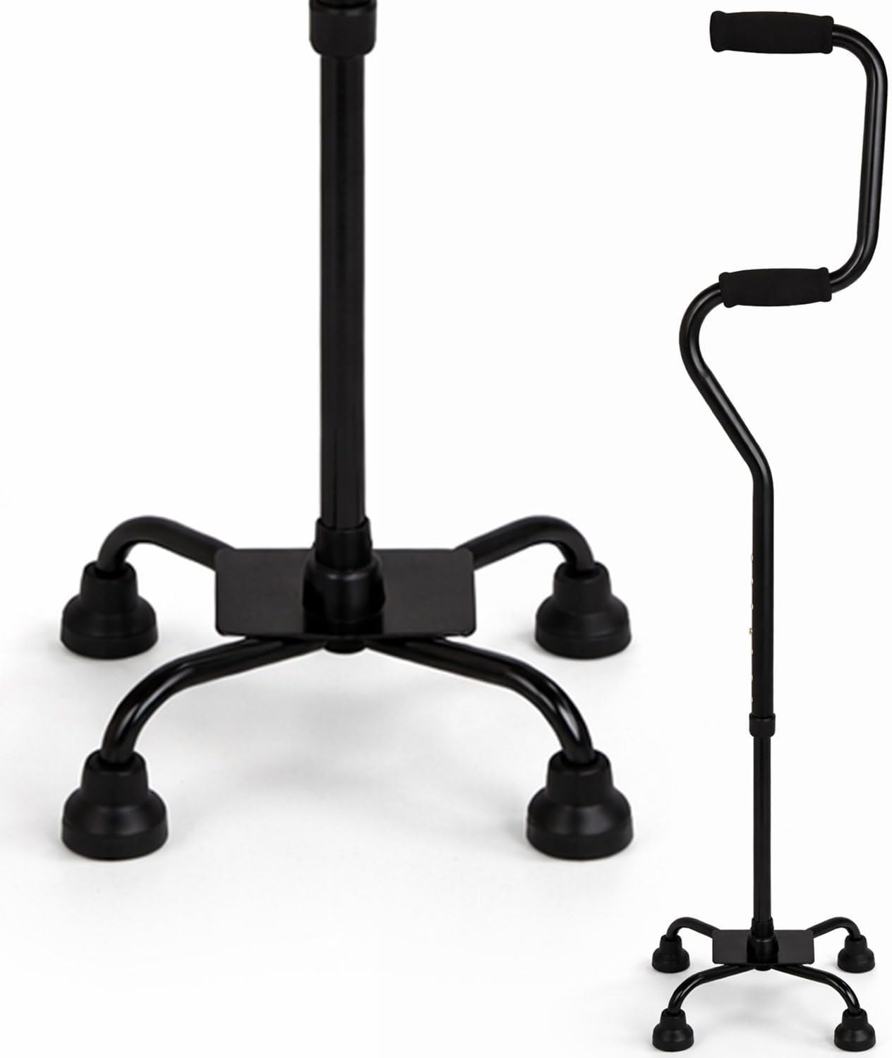 HealthSmart Quad Walking Cane, Sit To Stand Walker, Adjustable Canes for Men, Canes for Women, FSA HSA Eligible with Quad Base, Foam Handles Quad Cane