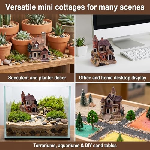 4PCS Miniature House Fairy Gardening Micro Landscape Village Stone House Bonsai Terrarium Crafts Ornaments Accessories Home Decoration Resin