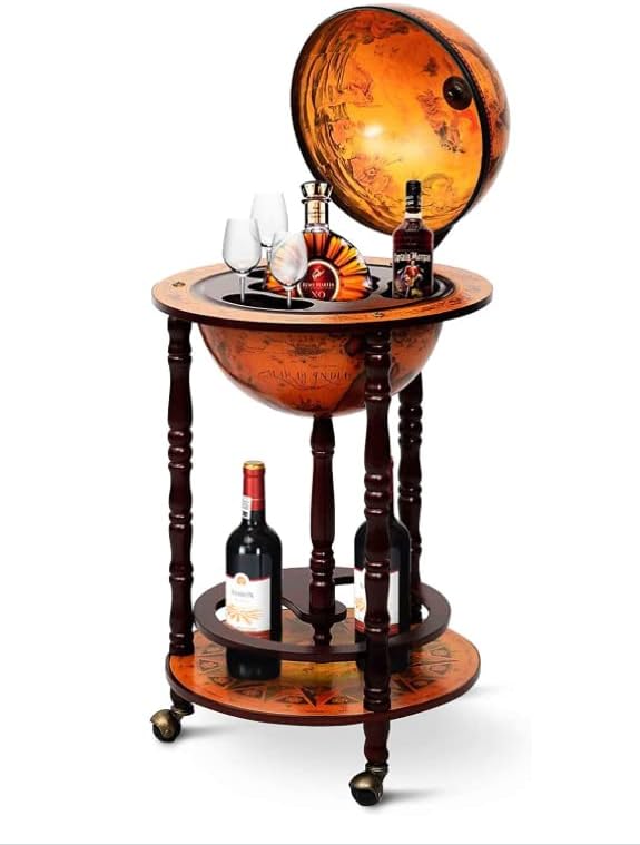 37" Inch Antique Style Wooden Globe Bar Hidden Bar