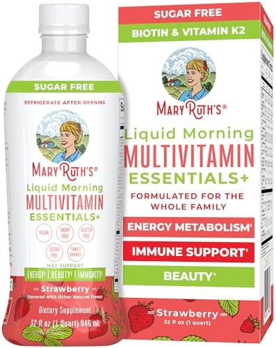 MaryRuth's Liquid Morning Multivitamin Essentials+, 2 Flavors, Vegan, 32oz