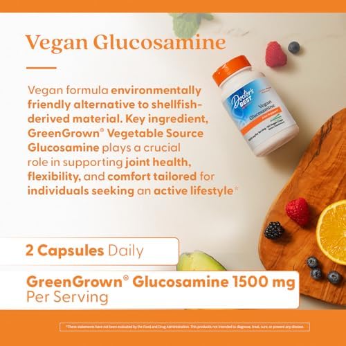 Doctor's Best Vegan Glucosamine Supplement for Men & Women - Glucosamine 1500mg Per 2 Capsules, Joint Health Support for Adults, Gluten Free, Non GMO