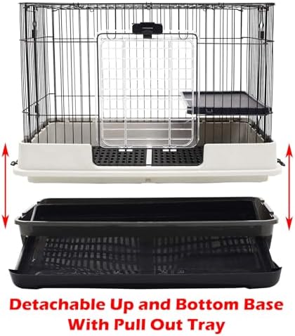 Mcage Extra Large Cage for Guinea Pig, Black, 32"L x 21"W x 28"H, Roomy, Easy to Clean, Anti-slip Step Ramp, Safety Lockable Casters, No Tools Needed