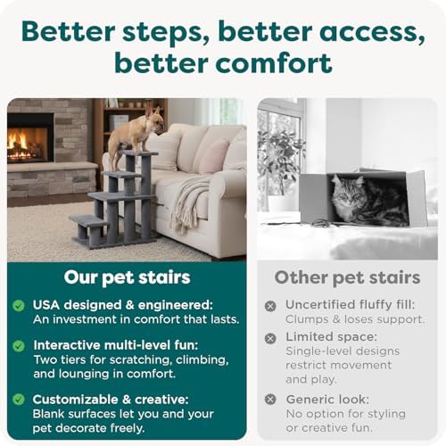Furhaven Steady Paws Multi-Step Pet Stairs for High Beds & Sofas - Cream, 3-Step