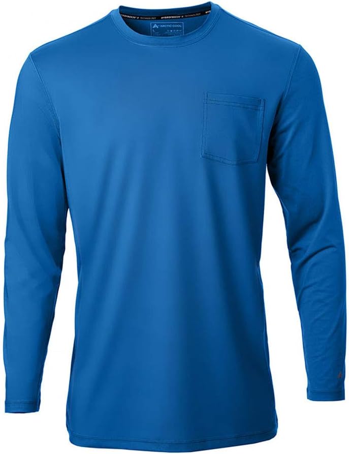 Arctic Cool Men’s Crew Neck Instant Cooling Pocket Workwear Moisture Wicking Performance UPF 50+ Sun Protection Long Sleeve Shirt | Lightweight
