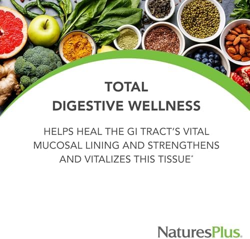 NaturesPlus GI Natural Total Digestive Wellness - 90 Bi-Layered Tablets - with L-Glutamine, Probiotics, Prebiotics & Enzymes - Gluten Free - 30 Servings