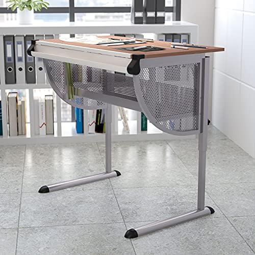 EMMA + OLIVER Adjustable Drawing and Drafting Table with Pewter Frame | Adjustable Angle Surface, Raised Metric Ruler Border