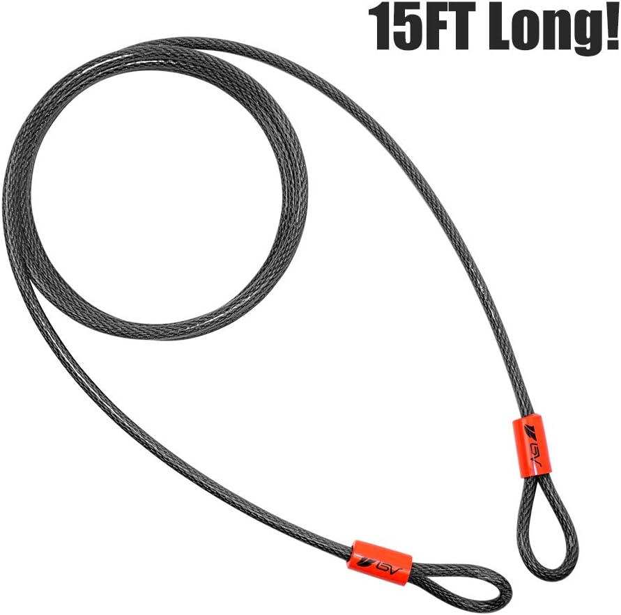 BV 7FT Heavy-Duty Security Cable Lock with Loops – Extra Thick 10mm (3/8") Braided Steel, Cut-Resistant & Weatherproof Wire Cable for Padlock, Gate, Bike, Motorcycle & Outdoor Equipment