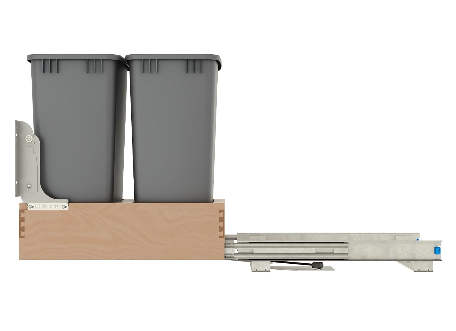 Rev-A-Shelf Pullout Under Counter Trash Can, 50 Qt 12.5 Gal Garbage Container with Soft-Close and Soft-Open Slides, Silver, 4WCBM-1550DM-1