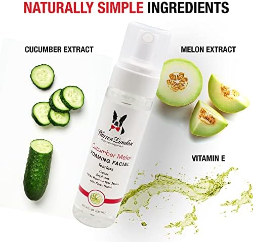 Warren London Foaming Pet Facial | Tear Free Dog Face Wash | Tearless Dog Shampoo for Faces & Dog Eye Stain Remover | Refreshing Cucumber Melon Wash | Made in USA | 8oz
