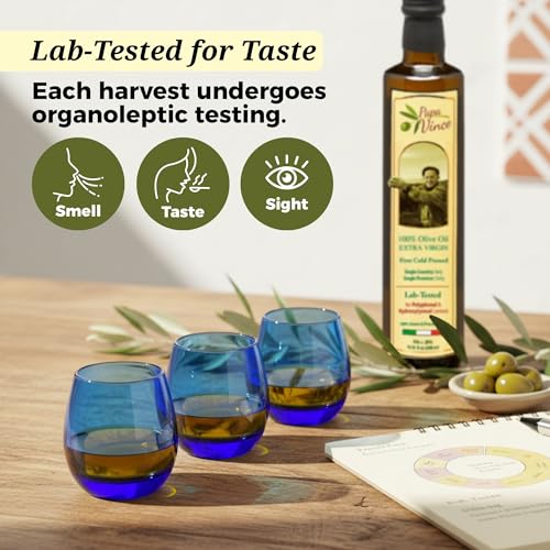 Papa Vince Hydroxytyrosol Lab-Verified Olive Oil - Drinking EVOO, Fresh Taste, High in Polyphenols, First Cold Press, Family Harvest, Sicily, Italy