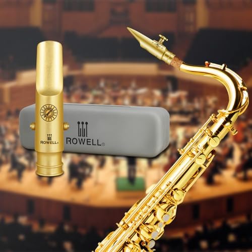 ROWELL Alto Saxophone Metal Mouthpiece Jazz Sax Mouthpiece- 5-Level Adjustable Ligature & Protective Cap Rich Full Tone -Ideal for Jazz, Bebop