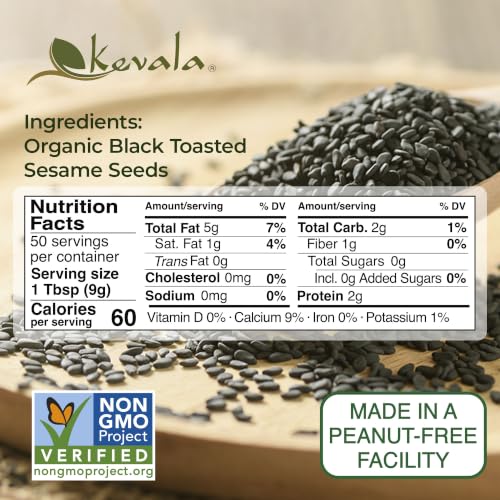 Organic Black Toasted Sesame Seeds - 1 lb, 16 oz, Unhulled Roasted Seeds | For Preparing a Black Tahini Paste and Hummus Dip, Gluten Free Kitchen Staple, Addition to Your Bagel and Salad Toppings
