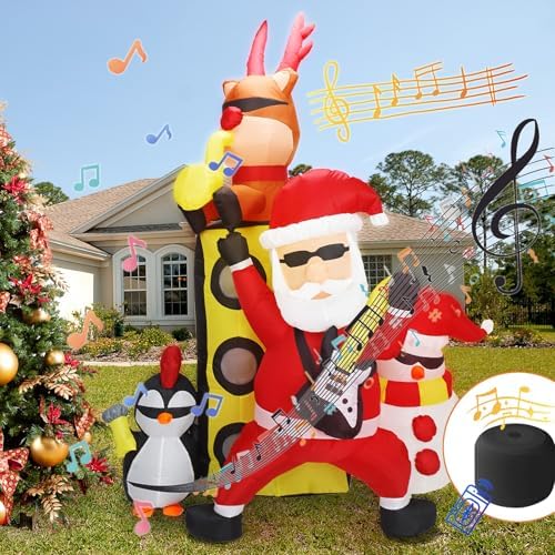 6.5FT H Animated Christmas Inflatable Tree with Santa Claus Chased by Dog Build-in LED Lights Funny Inflatable Dog Chasing Santa Claus,Blow Up Christmas Indoor Outdoor Decor