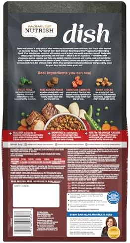 Nutrish Dish Dry Dog Food, Beef Recipe, 11.5 lb. Bag (Rachael Ray) | Made with Brown Rice and Veggies & Fruit Blend, Veterinarian Reviewed Formula, Complete & Balanced Nutrition For Dogs