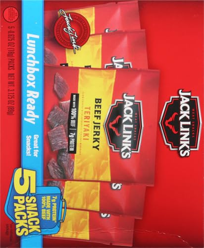 Jack Link's Teriyaki Beef Jerky Multipack - (5 Pack) 0.625 oz Bags - Ready to Eat Real Meat Protein Snacks - 7g Protein per Serving - Made with 100% Real Beef | Bags - Ready to Eat Real Meat Protein Snacks - 7g Protein per Serving - Made with 100% Real B…