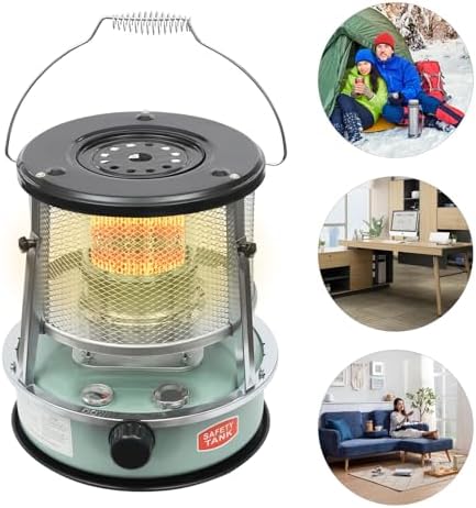 Portable Kerosene Heater, Adjustable Height 4.6L Tank 15-17 Hours Heat 2.6KW 9000 BTU Output for Garage Camping Emergency (Green) kerosene heater