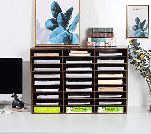 TQVAI Wood Literature Organizer, 27 Slots Hold 13500 Sheets A4 Papers, Wooden Desk File Paper Storage Organizer with Adjustable Shelves