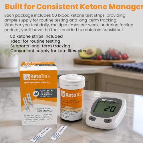 KetoTrak Blood Ketone Test Strips, 50 Count for Ketone Monitoring