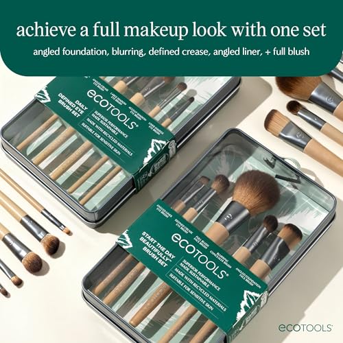 EcoTools 6 Piece Start the Day Beautifully Makeup Brush Set | Natural face and eye look, makeup brush kit for liquid cream or powder