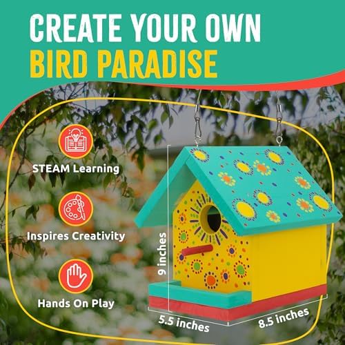 Jr Bird House Kit, DIY Cedar Wood Birdhouse for Outdoors with Paint
