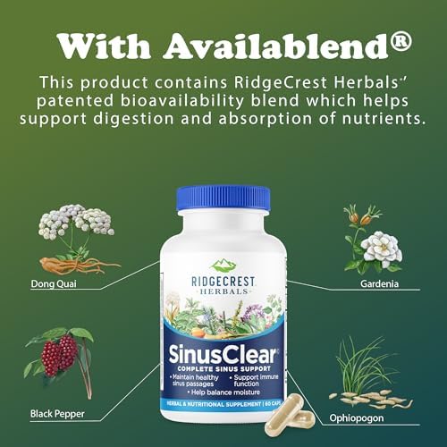RidgeCrest Herbals SinusClear Mullein Sinus, Nasal and Immune Support 60 Ct | 30 Servings, Mullein Leaf, Bromelain, Vitamin C, Zinc