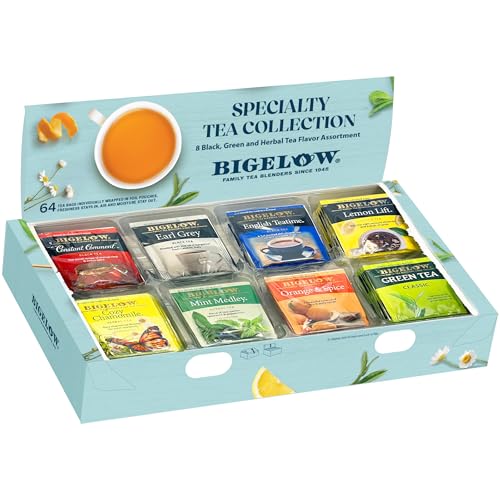 Bigelow Tea Green Tea Assortment, 64 Count (Pack of 1) | Individually Wrapped Tea Bags with Classic, Decaffeinated, Mint, Peach, Constant Comment, Lemon, Mango, and Earl Grey Teas