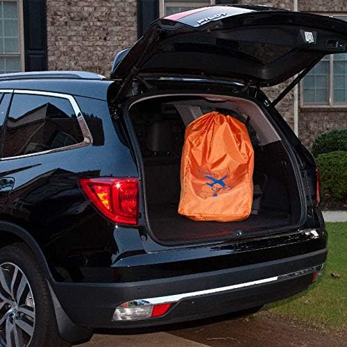 Car Seat Travel Bag and Carrier for Gate Check with Travel Pouch - Bright Orange with Blue Letters for Airport, Airplane Gate Check