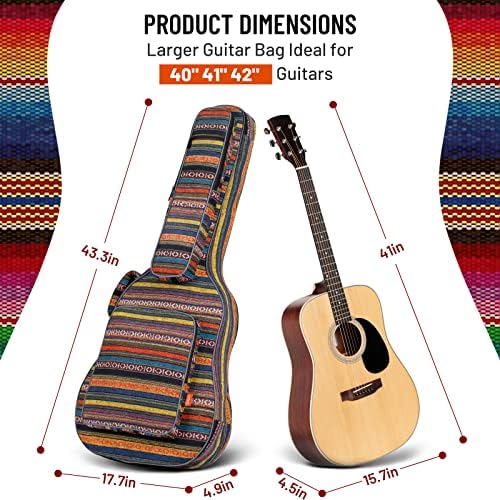 CAHAYA Acoustic Guitar Bag with Neck Cradle Bohemian Vintage Guitar Case 0.65in Thick Sponge Padded Guitar Case for 40 41 42 In Acoustic Classical