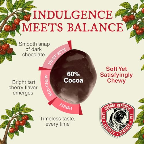 Cherry Republic Dark Chocolate Covered Cherries, 7 oz Bag | Premium Montmorency Dried Cherries Coated in Rich 60 Percent Dark Chocolate, Balanced Tart and Sweet Flavor, Made in Michigan