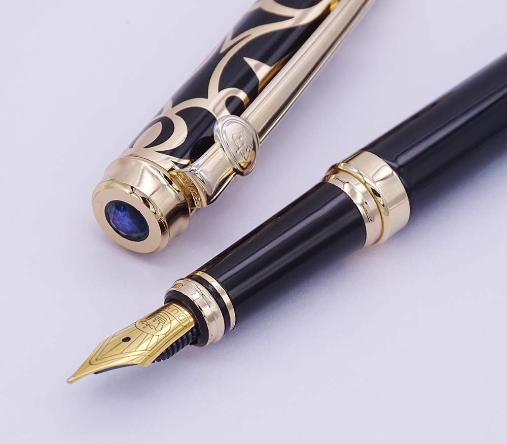 Duke Fude Nib Fountain Pen Medium to Broad Nature Mother Pearl on Cap with Pen Pouch sketching Art Drawing Signature Calligraphy Pen Case Set