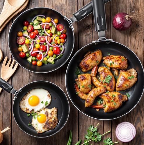 Utopia Kitchen Nonstick Frying Pan Set 3 Piece 8 9.5 11 Inch PFOA Free Grey | Omelette Pan, 3 Piece Skillet Set, Induction Bottom, Cookware