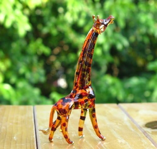 Handmade Mini 3.5" Blown Glass Giraffe Savannah Figurines Figures Art, Collectible Dollhouse Gift Ideas, Miniature Safari Animals