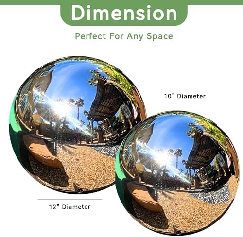 Lily's Home 12 Inch Stainless Steel Gazing Globe Mirror Ball, Colorful and Shiny Addition to Any Garden or Home, Ideal As a Housewarming Gift, Silver