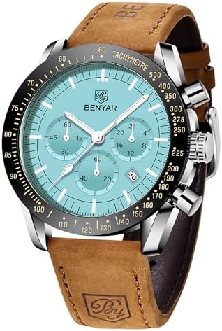 BENYAR Watch for Men Analog Quartz Chronograph Waterproof Luminous Designer Mens Wrist Watches Business Work Sport Casual Dress Watch with Silicone Strap Elegant Gifts for Men