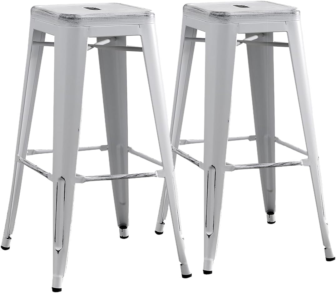 AC Pacific 30” Metal Barstool Set of 2 – Country Rustic Style with Low Back, Lightweight & Sturdy Build, Easy Assembly – Matte Black