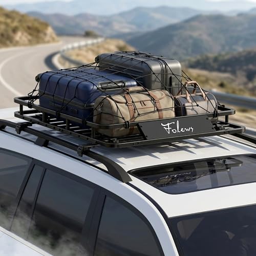 Folews Car Roof Basket 51 x 36 x 6 Inch, Heavy Duty 250LB Cargo Carrier | Roof Rack Basket, Universal Fit, Rooftop Cargo Rack Basket Steel Luggage Holder for SUV, Truck & Pickup