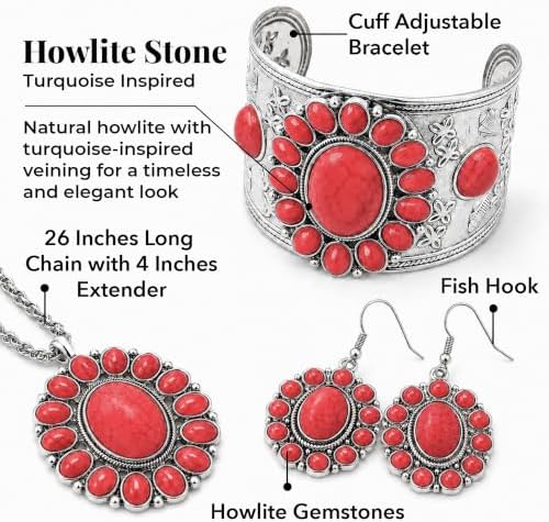 Shop LC Howlite Western Jewelry Set for Women Boho Cowgirl | 3-Piece Necklace Bracelet Earrings, Turquoise-Inspired, Chunky Statement, Southwestern