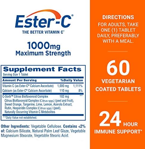 Ester-C Vitamin C, 1,000 mg, 60 Coated Tablets (Packaging May Vary)
