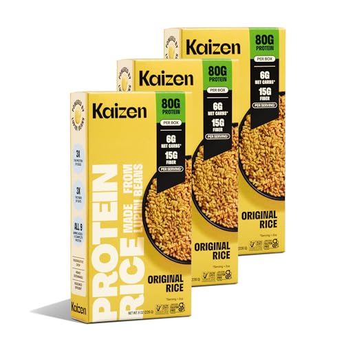 Kaizen Low Carb Rice, 20g High Protein, 6g Net Carb, Original 8 Oz (3-Pack) | High Fiber 15g, Gluten-Free, Keto-Friendly, Plant-Based Lupini Orzo