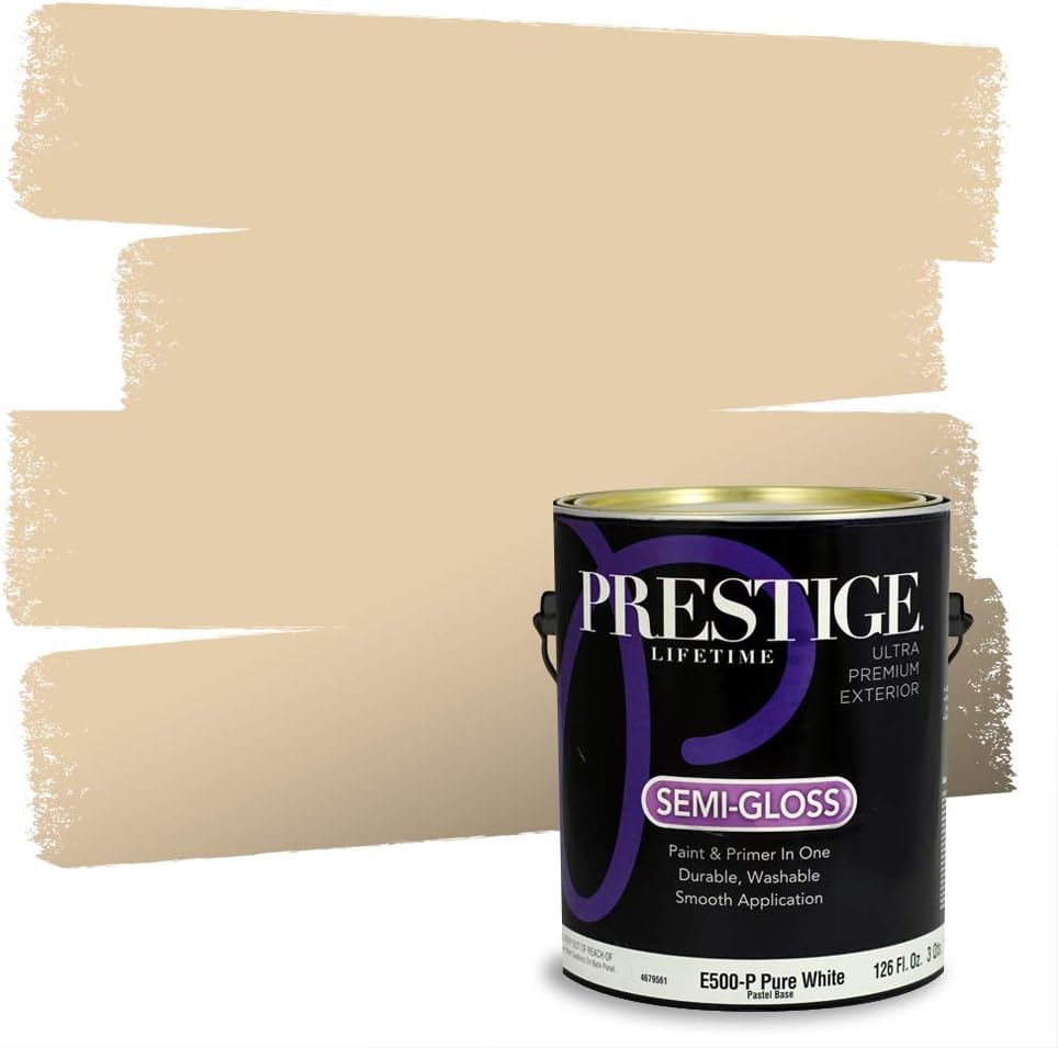 PRESTIGE Paints Exterior Paint and Primer In One, 1-Gallon, Satin, Comparable Match of Sherwin Williams* Relaxed Khaki*
