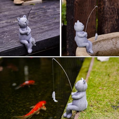 Goodeco Fisherboy Statue Garden Decor - 11" Little Fishing Guy for Koi Pond or Waterfalls, Poolside Statue with Glow in Dark Pebbles Included