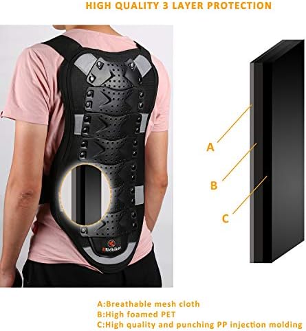 RIDBIKER Chest Protector Motorcycle, Dirt Bike Gear Body Armor Vest Spine Back Protector for Motocross Off-Road (Reflective at Night) (Black, S)
