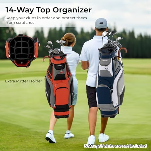 Goplus Golf Cart Bag with 14-Way Top Organizers, Lightweight Portable Golf Club Bag W/7 Zippered Pockets Including Waterproof Valuable Pockets