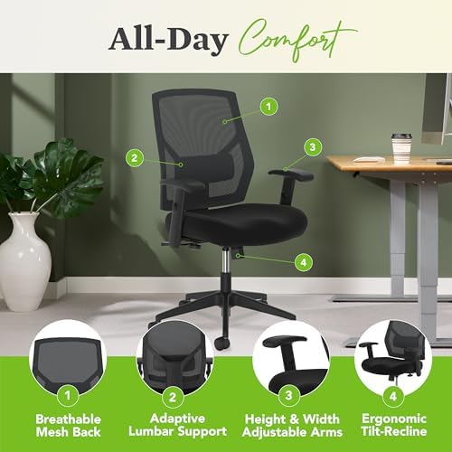 HON Crio Big and Tall Ergonomic Office Chair, Heavy Duty Desk Chair, Black | Big and tall ergonomic office desk chair for desk work, lumbar support, adjustable arms, mesh comfort, 450 lb capacity