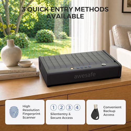 awesafe Biometric Gun Safe for Pistol, 3 Ways Quick Access with Fingerprint Digital PIN Key