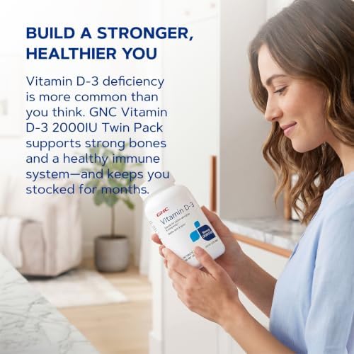 GNC Vitamin D-3 2000 IU, Healthy Teeth & Bones, 180 Tablets, Twin Pack