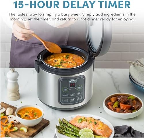 AROMA Digital Rice Cooker, 4-Cup (Uncooked) / 8-Cup (Cooked), Steamer, Grain Cooker, Multicooker, 2 Qt, Stainless Steel Exterior, ARC-914SBD
