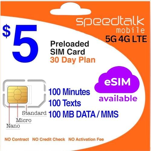 $5 Prepaid SIM Card – Top Value Plan for Smartphones & Cellphones | 100 Minutes, 100 Texts, 100MB Data | 5G/4G LTE | Triple-Cut (Mini, Micro, Nano) | No Contract – 30-Day Service